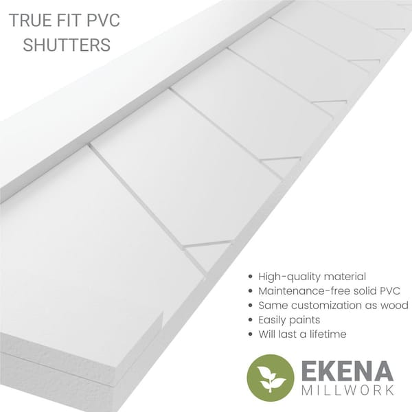 True Fit PVC Single Panel Herringbone Modern Style Fixed Mount Shutters, White, 15W X 60H